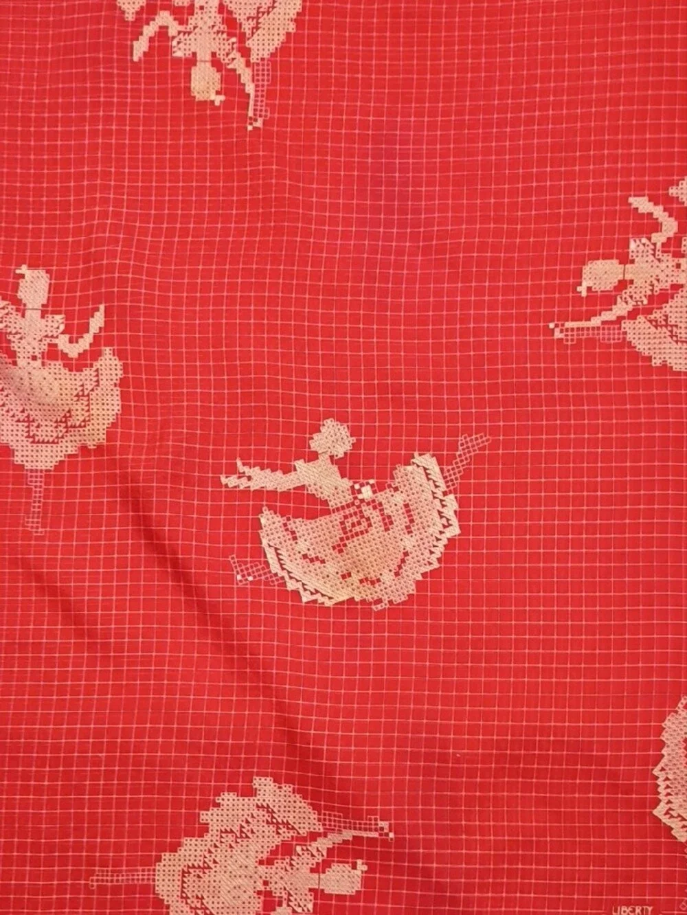 ❤️VTG LIBERTY OF LONDON ALL SILK Ballet Theme Red White Blue Scarf